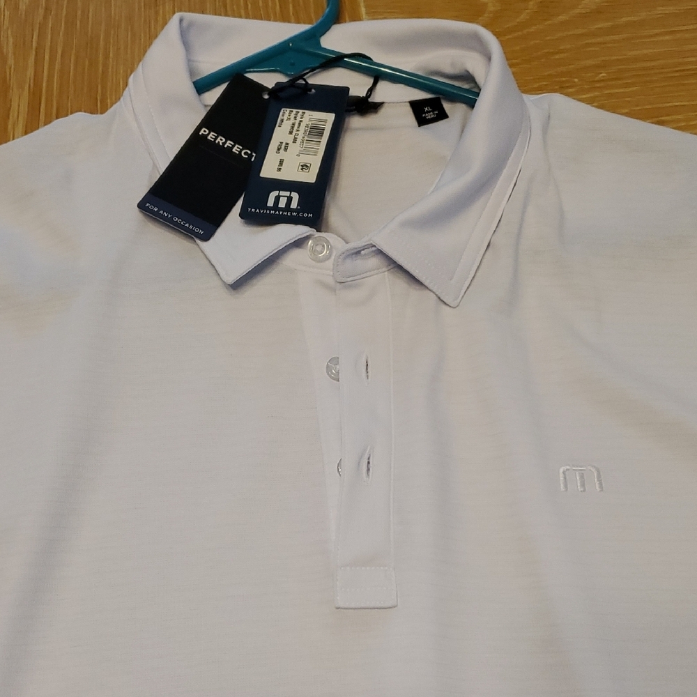 NEW Travis Mathew Curved Hem Polo White XL